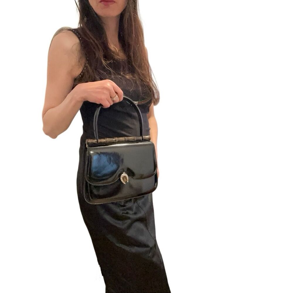 Gucci Black Patent Shoulder Bag with Bamboo Accent - Picture 14 of 14